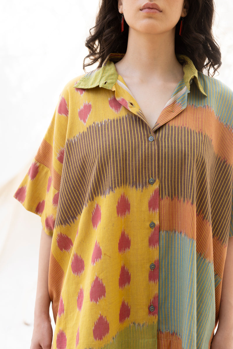 SUR BOXY SHIRT 100% cotton by Translate - Handwoven Ikat in multi color for women in Singapore