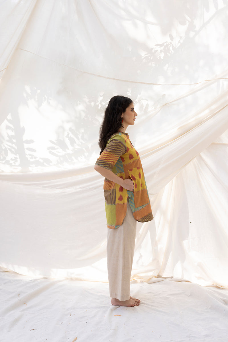 SUR BUTTON TUNIC 100% cotton by Translate - Handwoven Ikat in multi color for women in Singapore
