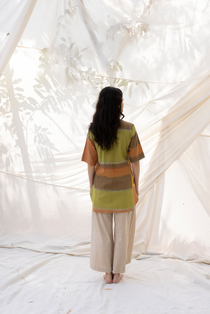 SUR BUTTON TUNIC 100% cotton by Translate - Handwoven Ikat in multi color for women in Singapore