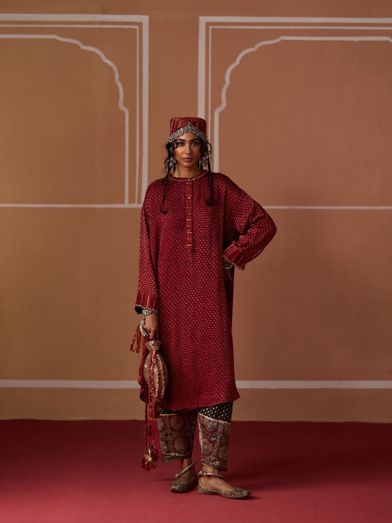Zeba Shirt chanderi blouse by SWATTI KAPOOR in rust for women in Singapore