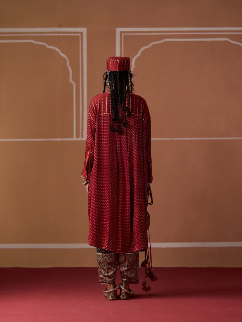 Zeba Shirt chanderi blouse by SWATTI KAPOOR in rust for women in Singapore