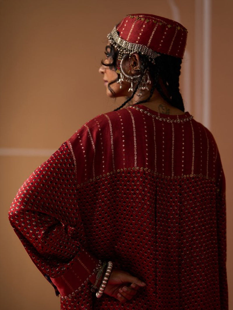 Zeba Shirt chanderi blouse by SWATTI KAPOOR in rust for women in Singapore