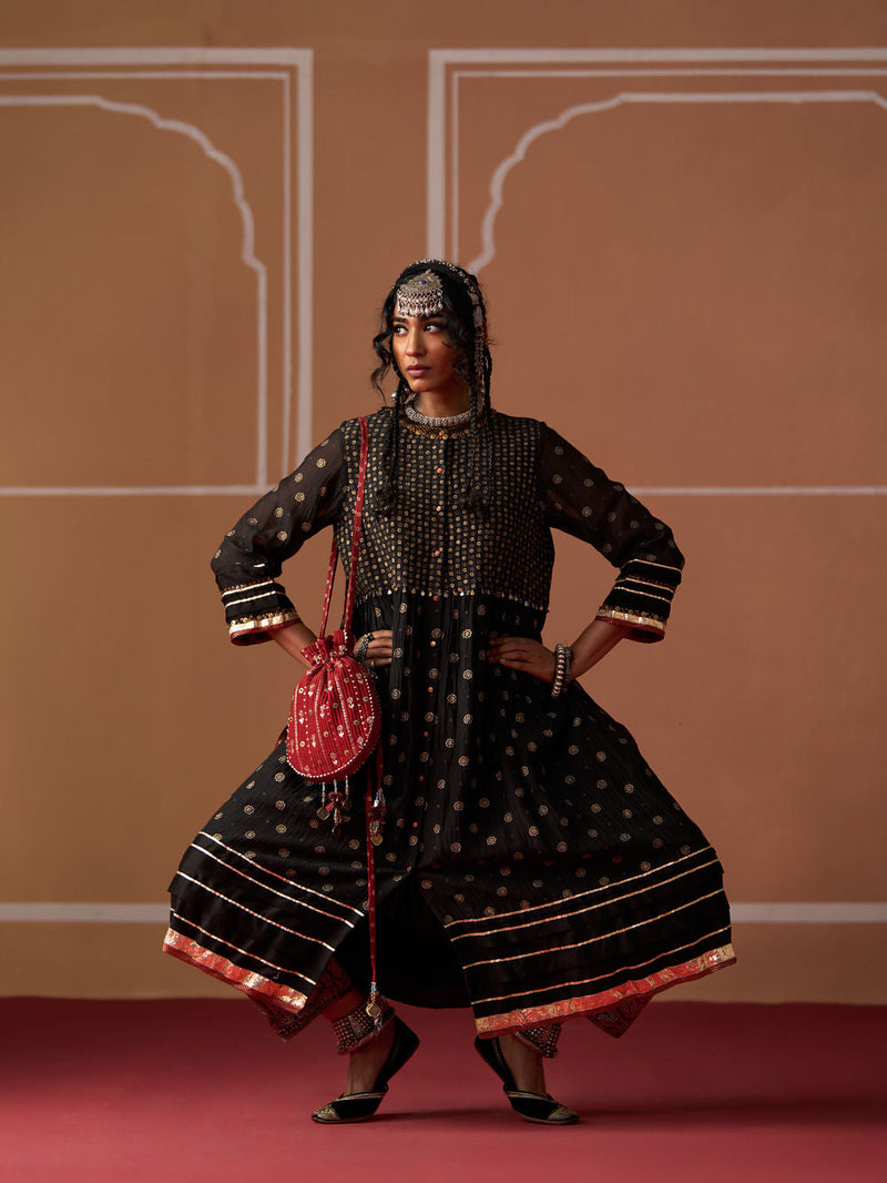 Meenal Kurta chanderi kurta/kurta set by SWATTI KAPOOR in black for women in Singapore