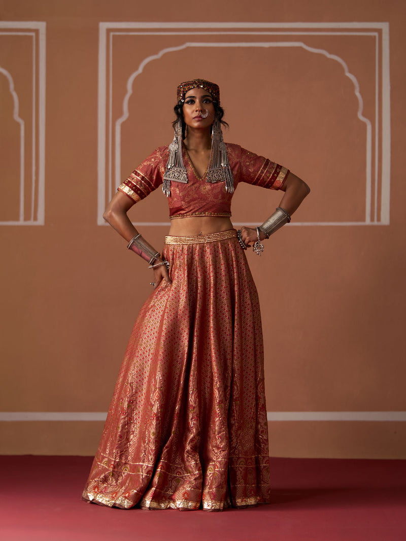 Saira Skirt silk indo-western by SWATTI KAPOOR in peach for women in Singapore