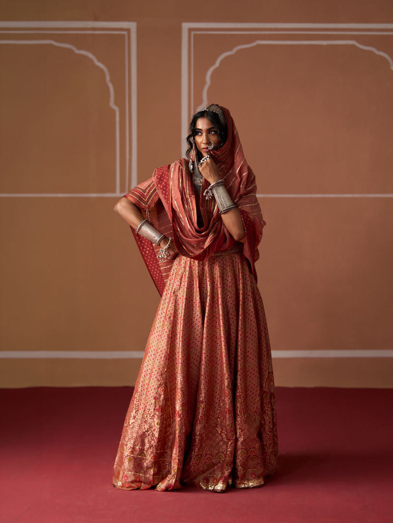 Saira Skirt silk indo-western by SWATTI KAPOOR in peach for women in Singapore