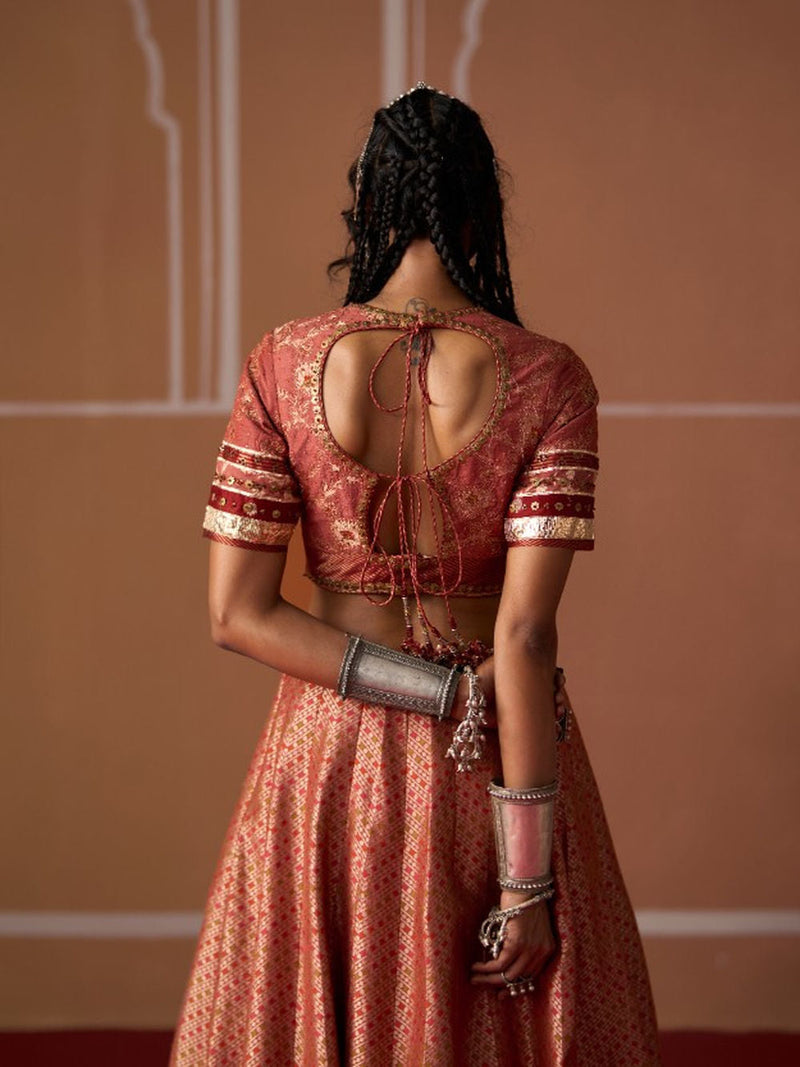 Ashna Blouse silk blouse by SWATTI KAPOOR in peach for women in Singapore