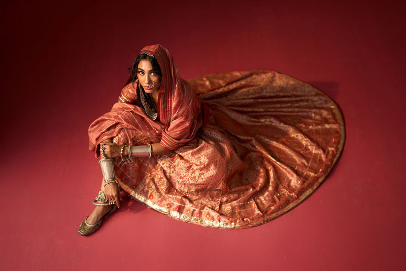 Saira Skirt silk indo-western by SWATTI KAPOOR in peach for women in Singapore