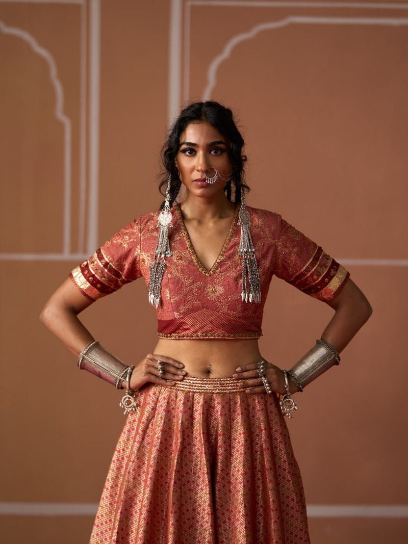 Ashna Blouse silk blouse by SWATTI KAPOOR in peach for women in Singapore
