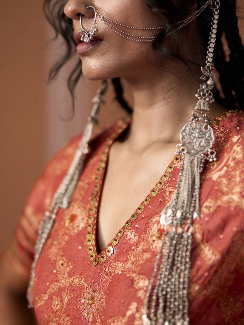 Ashna Blouse silk blouse by SWATTI KAPOOR in peach for women in Singapore