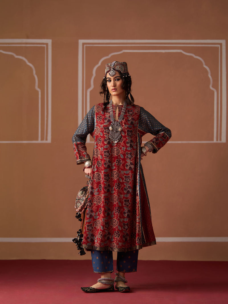 Arohi Kurti chanderi kurta/kurta set by SWATTI KAPOOR in rust, blue for women in Singapore