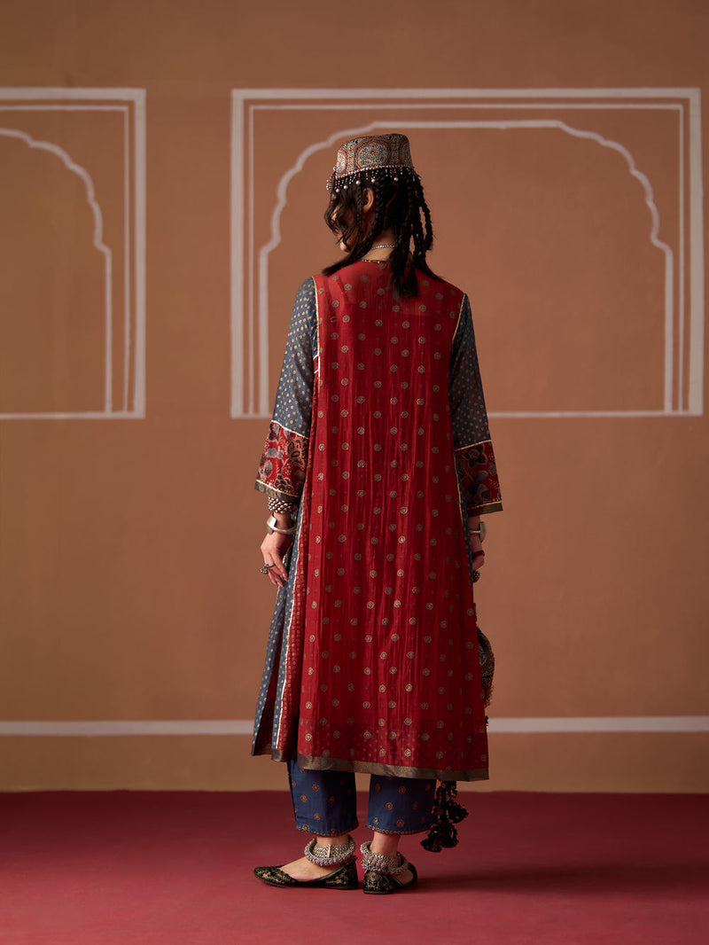 Arohi Kurti chanderi kurta/kurta set by SWATTI KAPOOR in rust, blue for women in Singapore