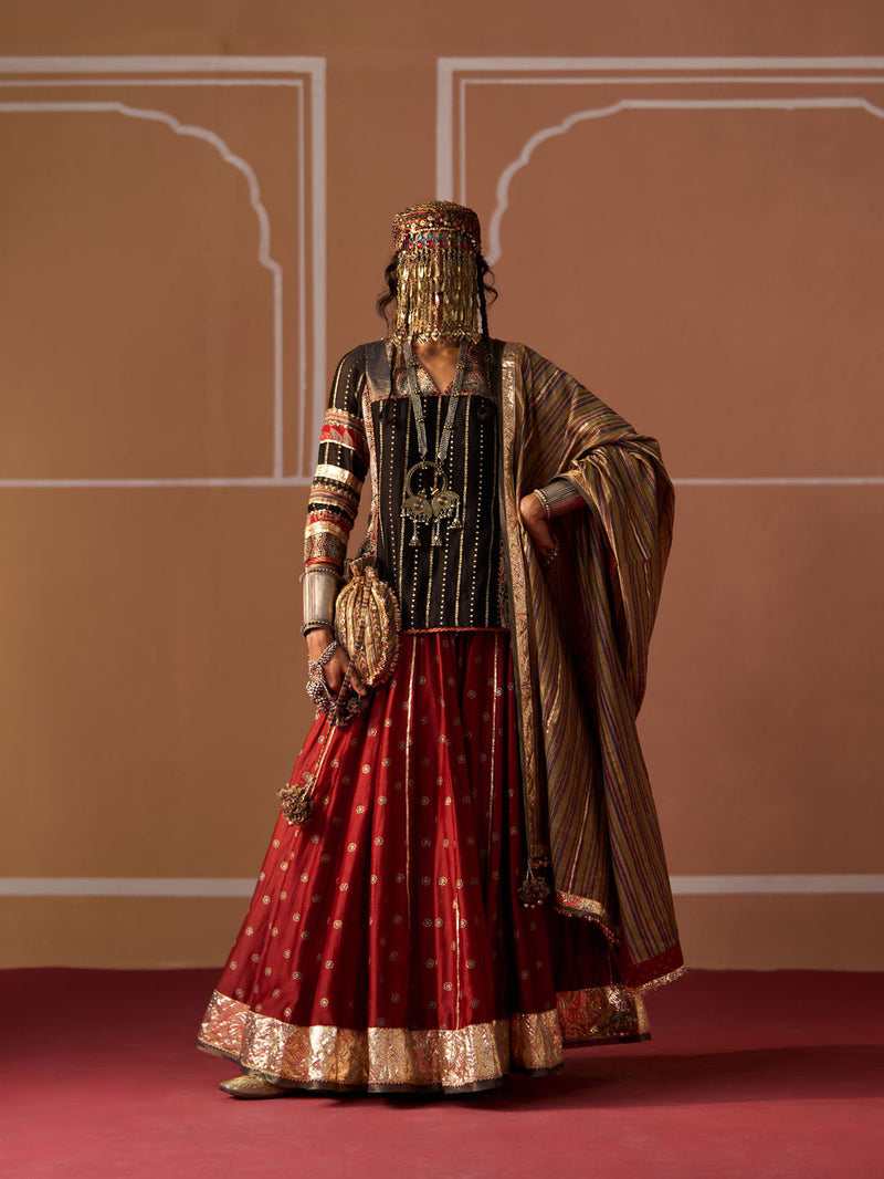 Kesar Skirt chanderi indo-western by SWATTI KAPOOR in rust for women in Singapore