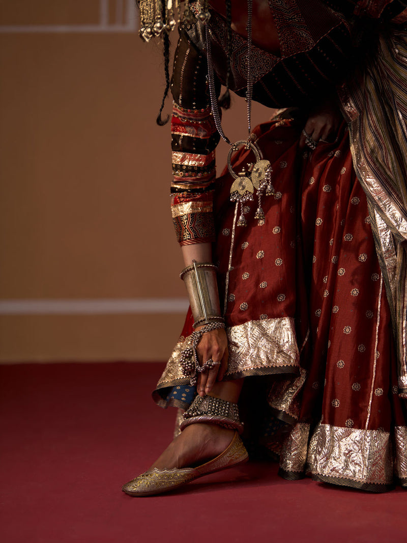 Kesar Skirt chanderi indo-western by SWATTI KAPOOR in rust for women in Singapore
