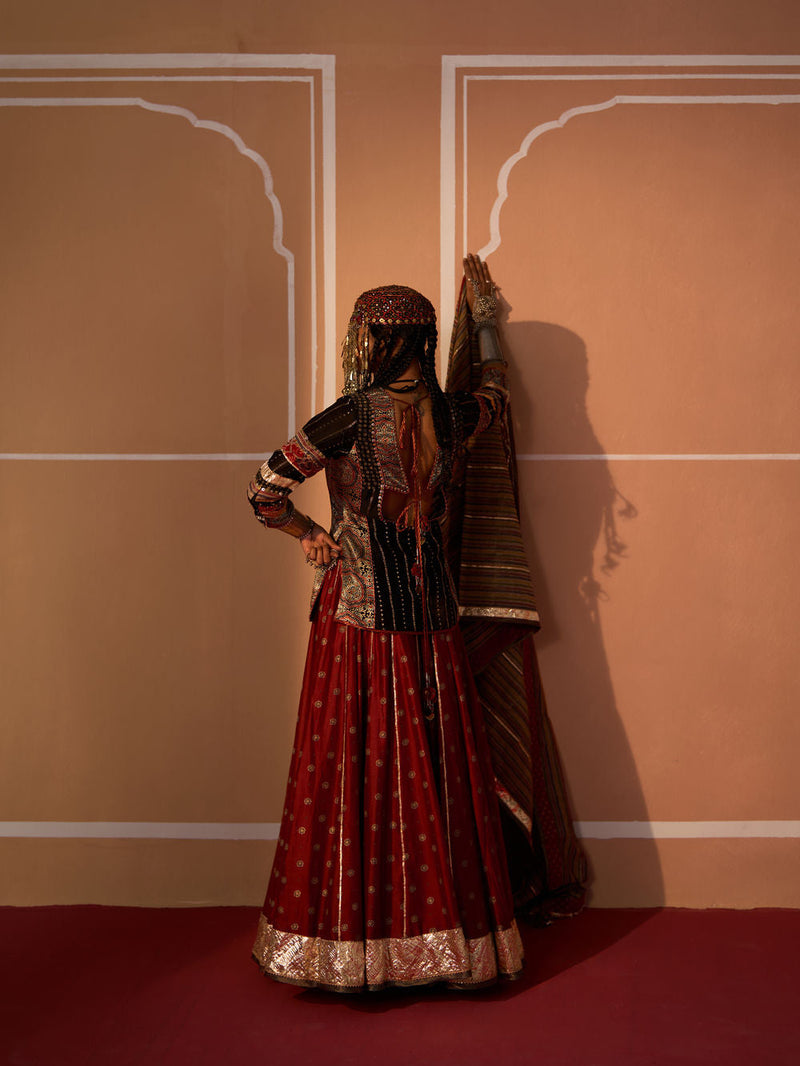 Kesar Skirt chanderi indo-western by SWATTI KAPOOR in rust for women in Singapore