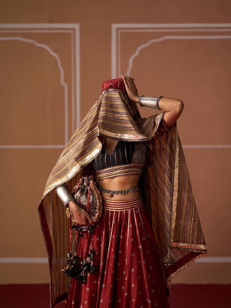 Niviya Dupatta chanderi dupatta by SWATTI KAPOOR in multi-color stripe for women in Singapore