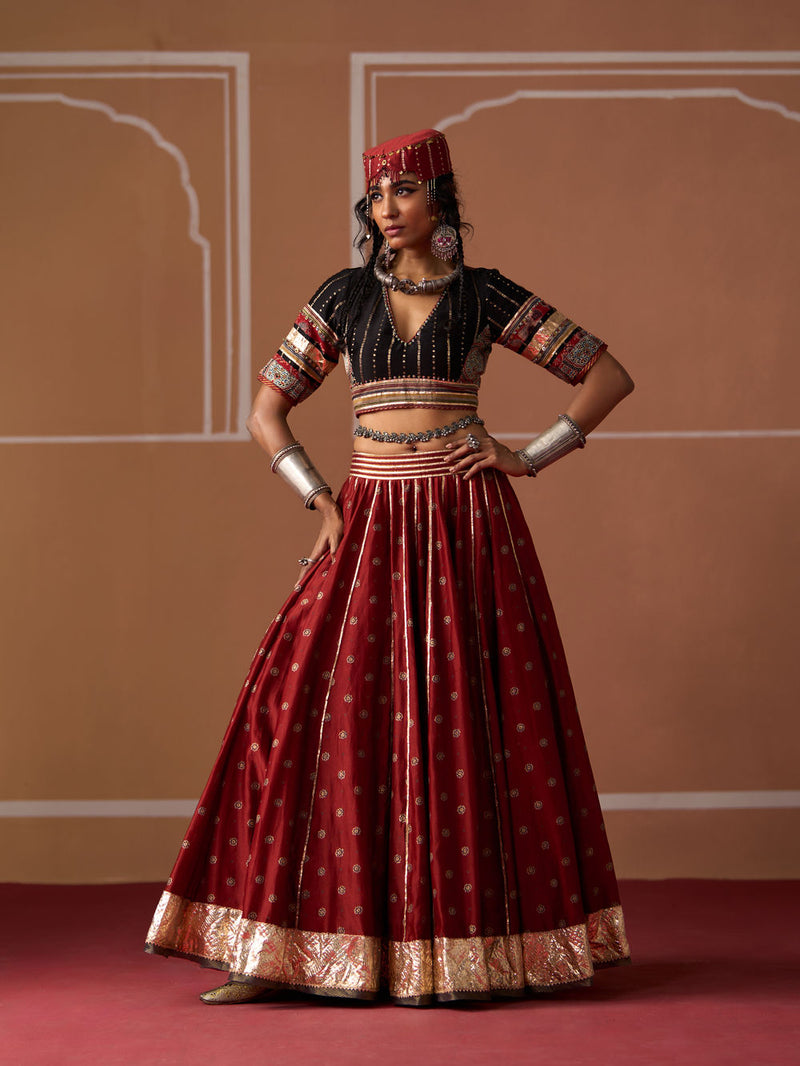 Kesar Skirt chanderi indo-western by SWATTI KAPOOR in rust for women in Singapore