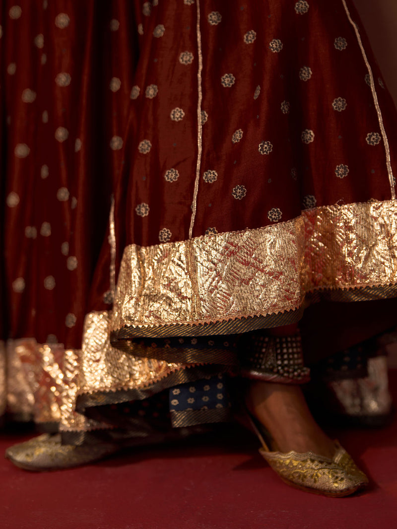 Kesar Skirt chanderi indo-western by SWATTI KAPOOR in rust for women in Singapore