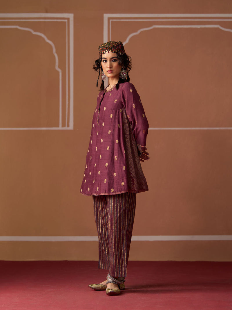 Oorja Kurta chanderi kurta/kurta set by SWATTI KAPOOR in plum for women in Singapore