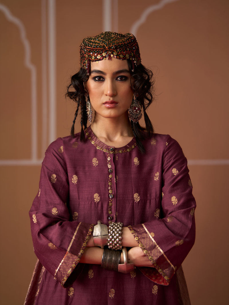Oorja Kurta chanderi kurta/kurta set by SWATTI KAPOOR in plum for women in Singapore