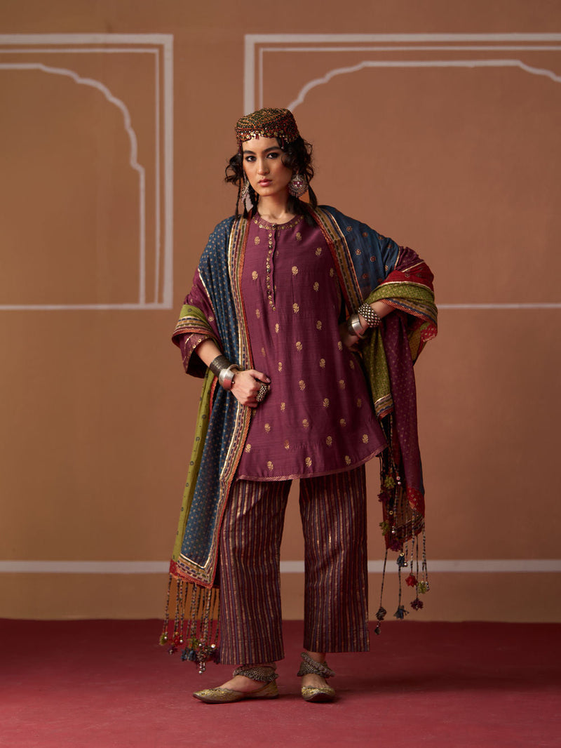 Oorja Kurta chanderi kurta/kurta set by SWATTI KAPOOR in plum for women in Singapore