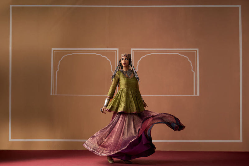 Rida Top chanderi blouse by SWATTI KAPOOR in green for women in Singapore