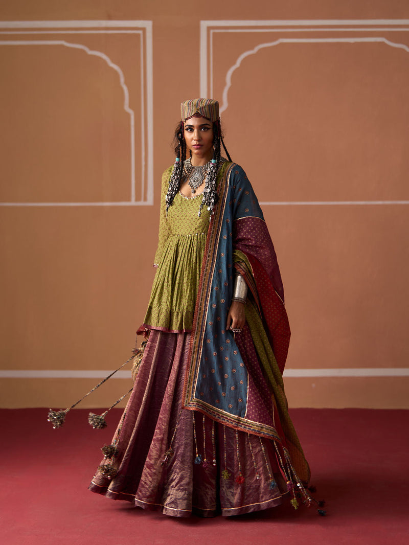 Ojas Skirt chanderi indo-western by SWATTI KAPOOR in plum, purple for women in Singapore