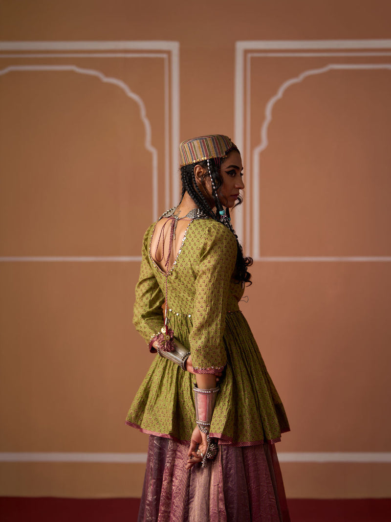 Rida Top chanderi blouse by SWATTI KAPOOR in green for women in Singapore