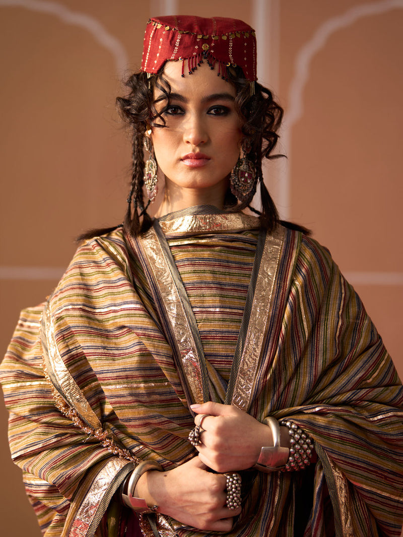 Niviya Dupatta chanderi dupatta by SWATTI KAPOOR in multi-color stripe for women in Singapore