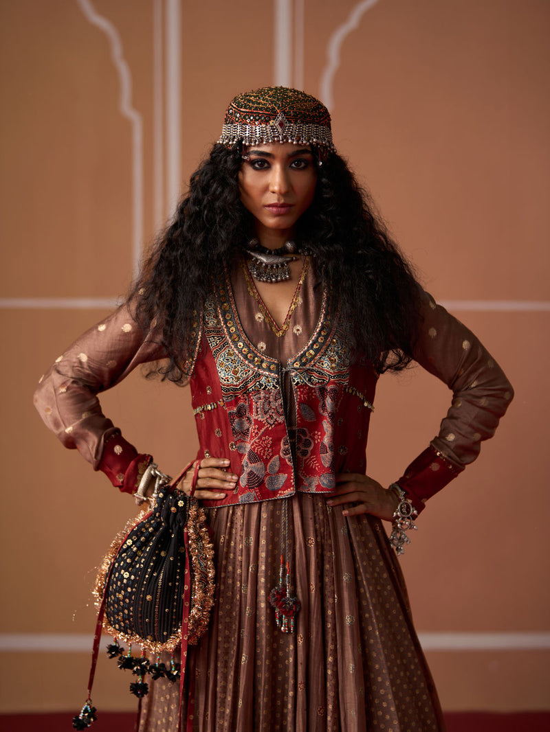 Nakul Gilet chanderi indo-western by SWATTI KAPOOR in multi-color for women in Singapore