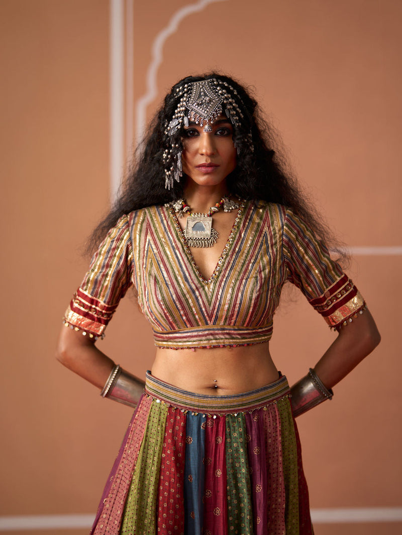 Rumi Blouse chanderi blouse by SWATTI KAPOOR in multi-color stripe for women in Singapore