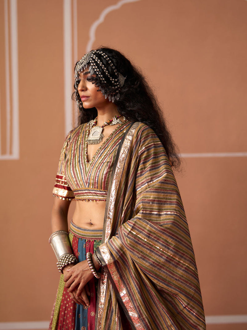 Rumi Blouse chanderi blouse by SWATTI KAPOOR in multi-color stripe for women in Singapore