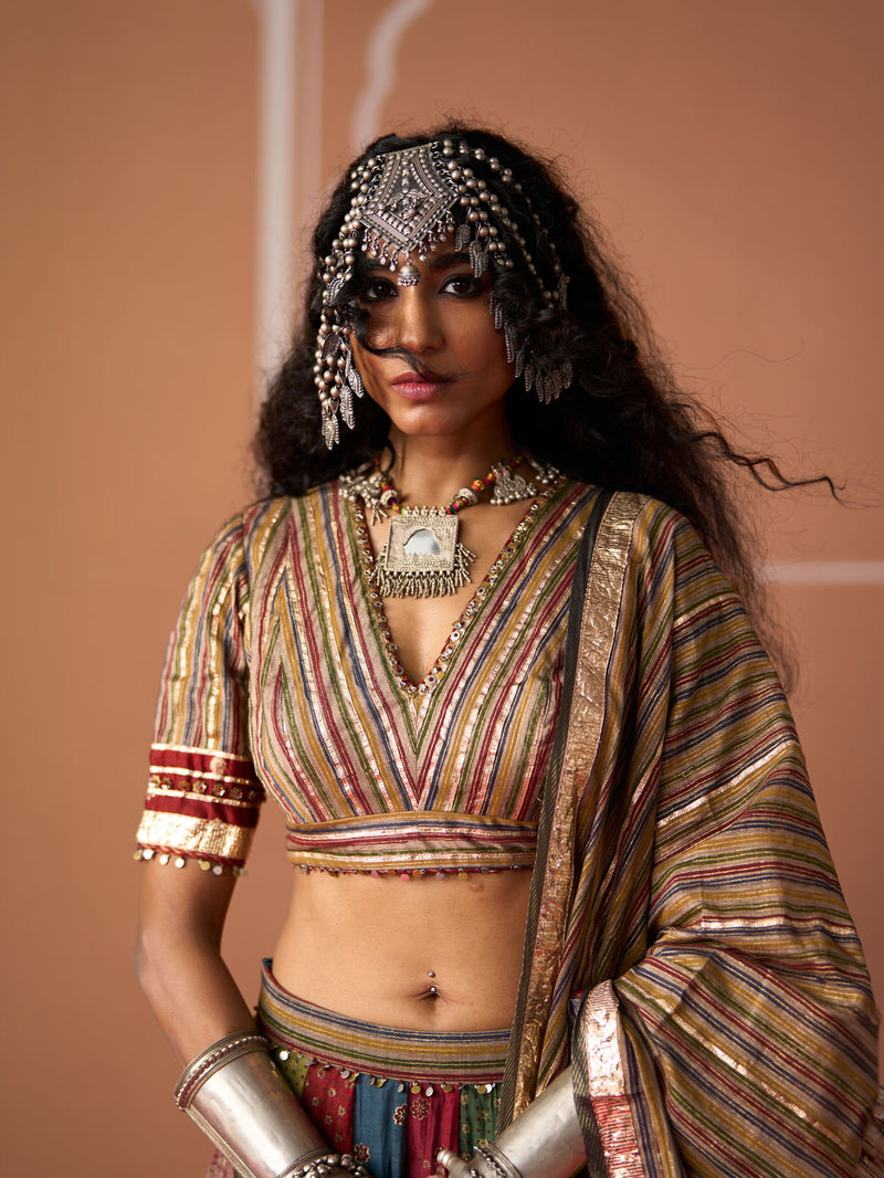 Rumi Blouse chanderi blouse by SWATTI KAPOOR in multi-color stripe for women in Singapore