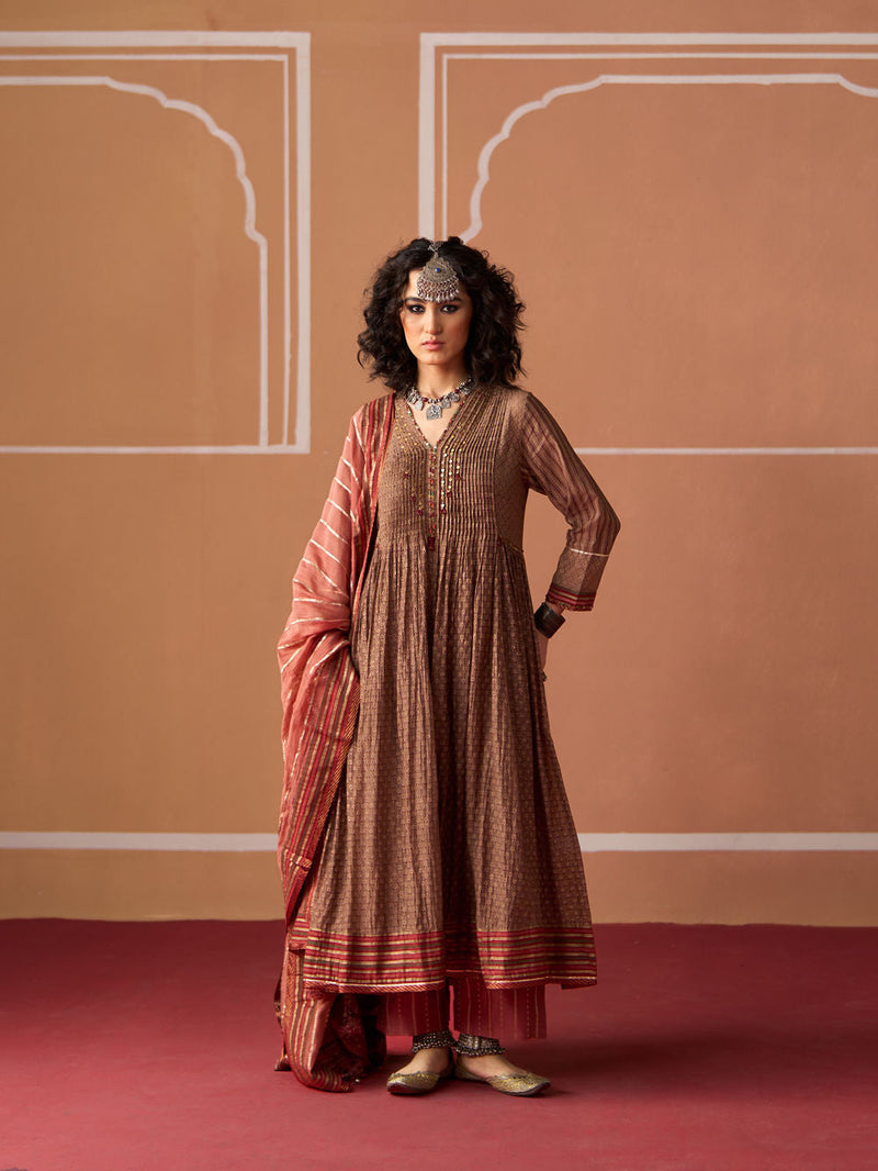 Moira Kurta chanderi kurta/kurta set by SWATTI KAPOOR in grey, rust for women in Singapore