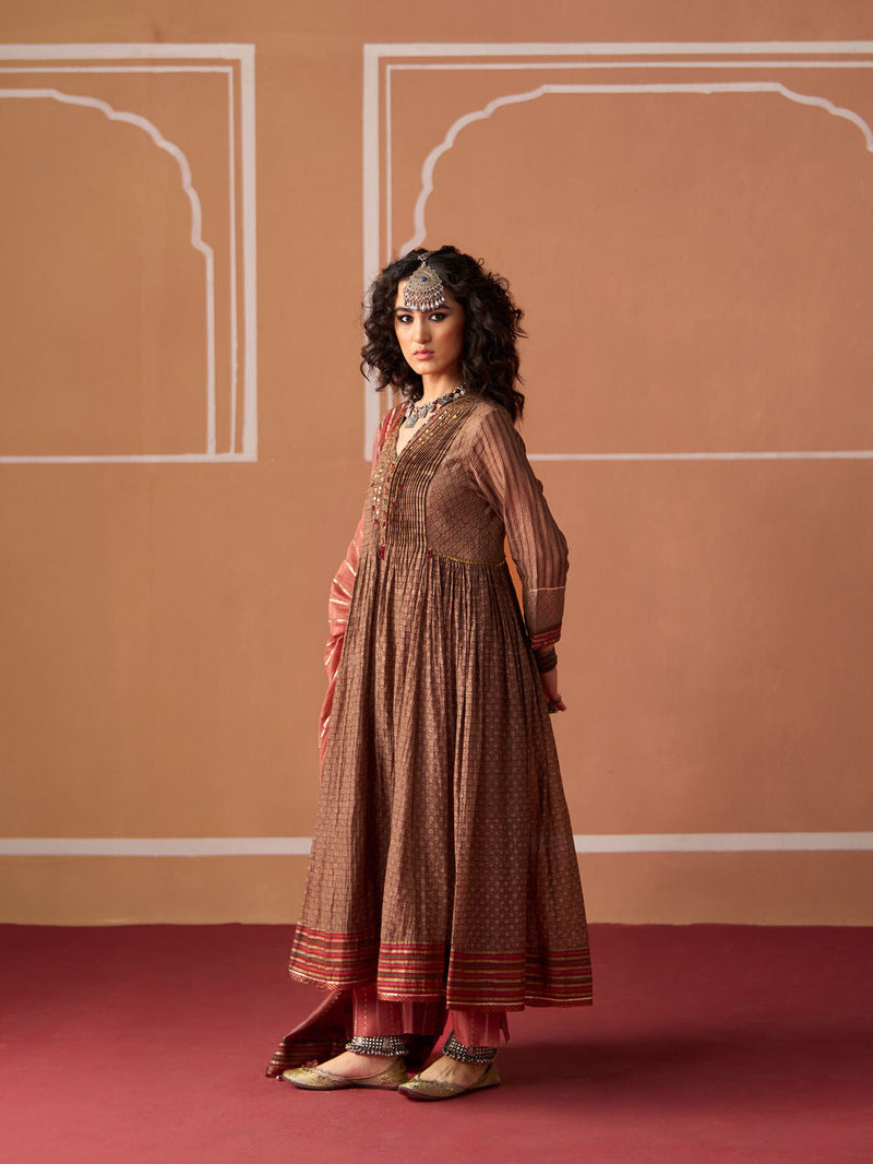 Moira Kurta chanderi kurta/kurta set by SWATTI KAPOOR in grey, rust for women in Singapore