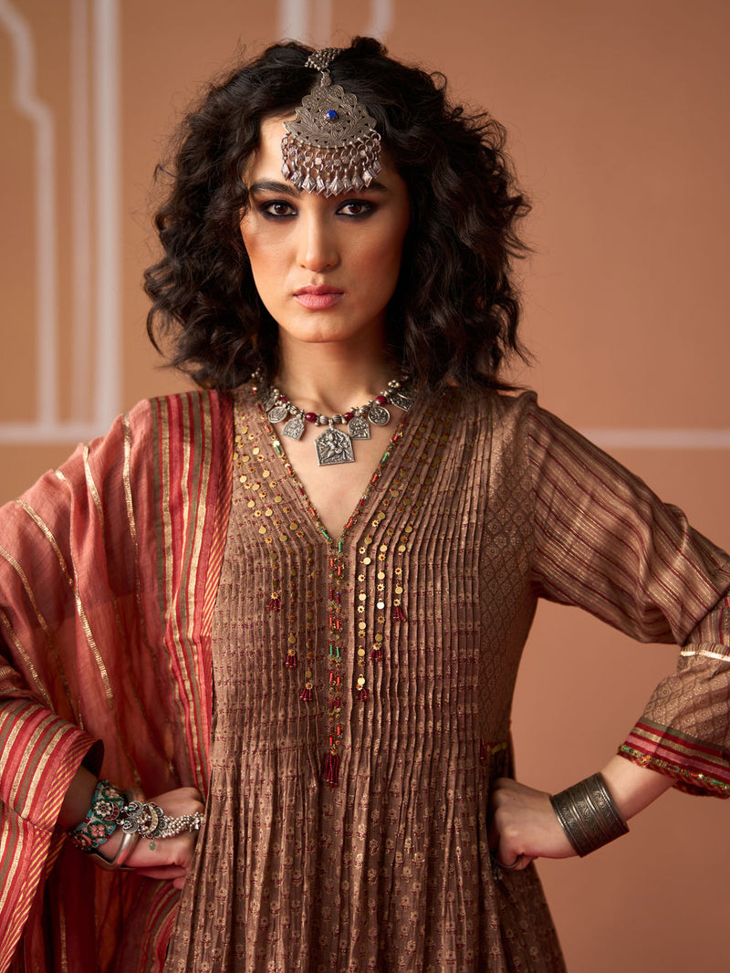 Moira Kurta chanderi kurta/kurta set by SWATTI KAPOOR in grey, rust for women in Singapore