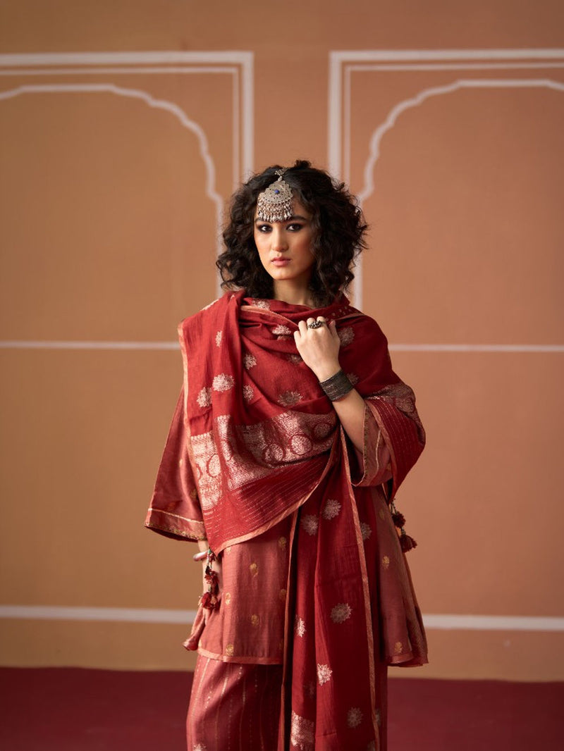 Yash Dupatta banarasi dupatta by SWATTI KAPOOR in rust for women in Singapore