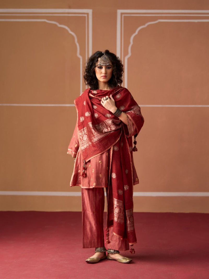Yash Dupatta banarasi dupatta by SWATTI KAPOOR in rust for women in Singapore