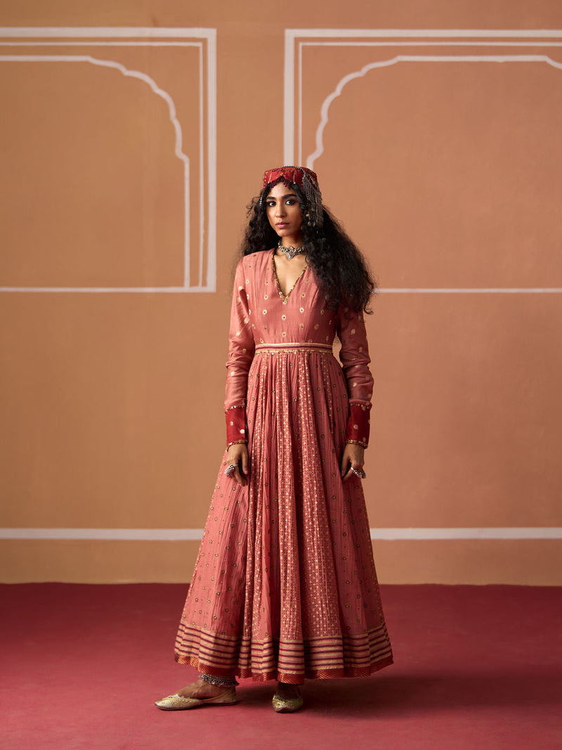 Krisha Kurta Tania Churidar chanderi kurta/kurta set by SWATTI KAPOOR in peach for women in Singapore