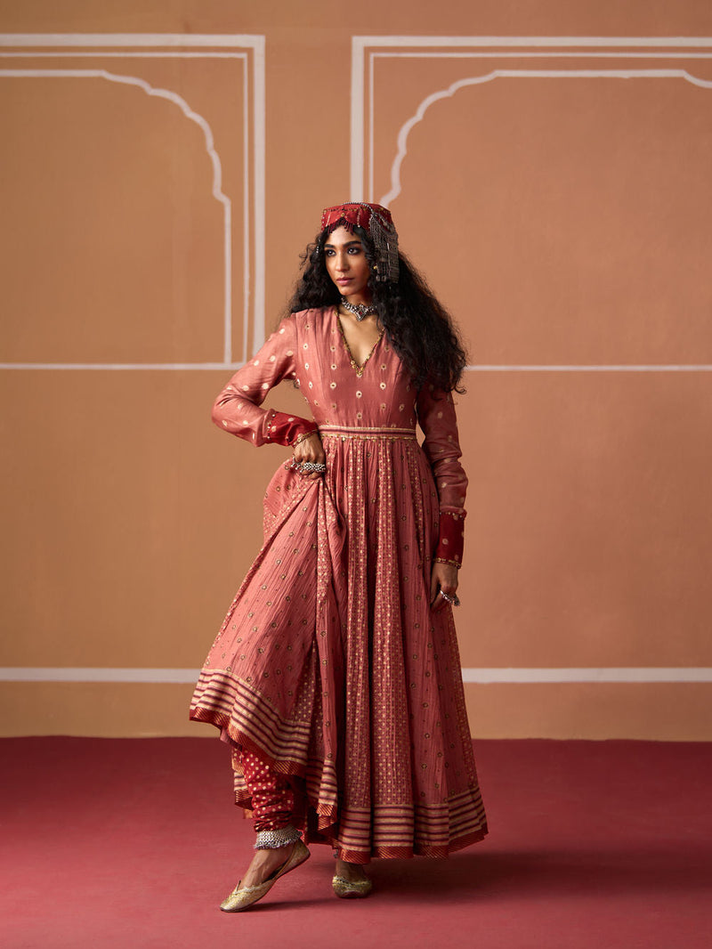 Krisha Kurta Tania Churidar chanderi kurta/kurta set by SWATTI KAPOOR in peach for women in Singapore