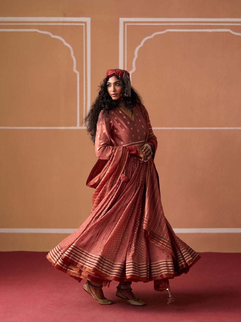 Krisha Kurta Tania Churidar chanderi kurta/kurta set by SWATTI KAPOOR in peach for women in Singapore