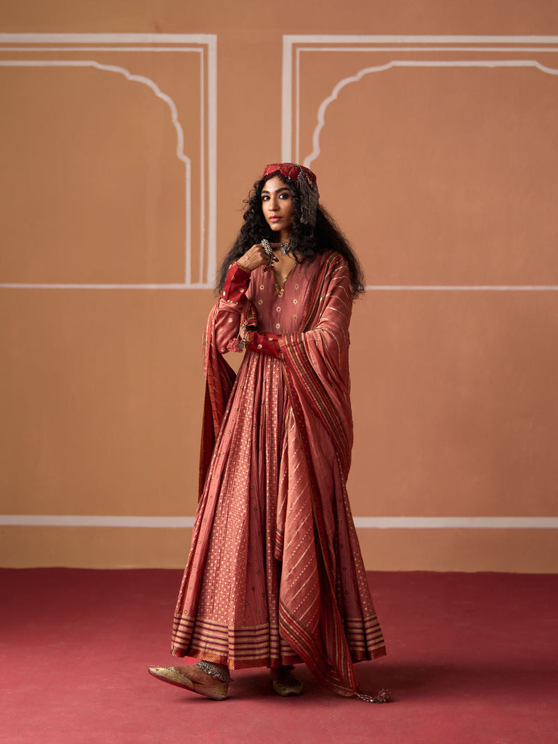 Krisha Kurta Tania Churidar chanderi kurta/kurta set by SWATTI KAPOOR in peach for women in Singapore