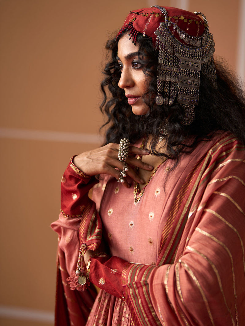 Krisha Kurta Tania Churidar chanderi kurta/kurta set by SWATTI KAPOOR in peach for women in Singapore