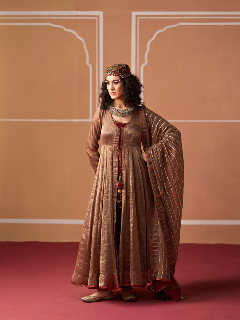 Aashi Kurta chanderi kurta/kurta set by SWATTI KAPOOR in grey, rust for women in Singapore