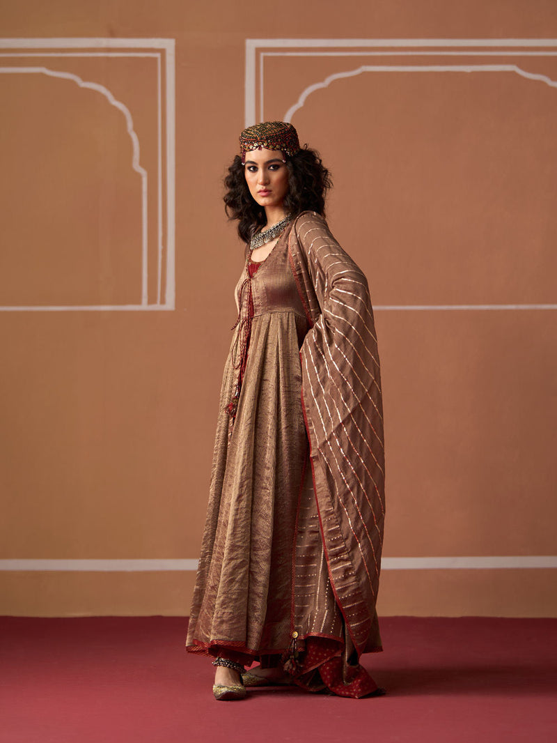 Aashi Kurta chanderi kurta/kurta set by SWATTI KAPOOR in grey, rust for women in Singapore