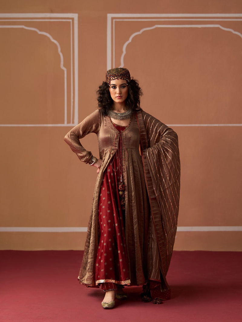 Aashi Kurta chanderi kurta/kurta set by SWATTI KAPOOR in grey, rust for women in Singapore