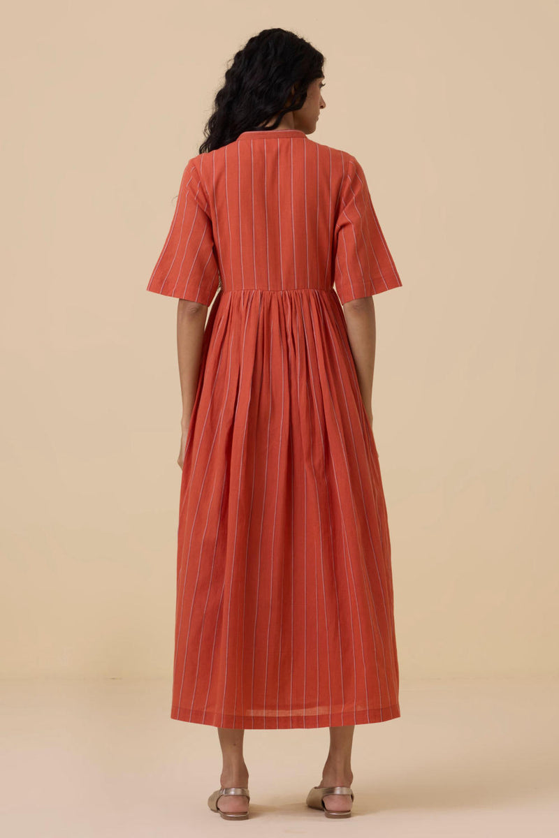 Sabah Orange Cotton Striped Midi Dress cotton by The Summer House in orange color for women in Singapore