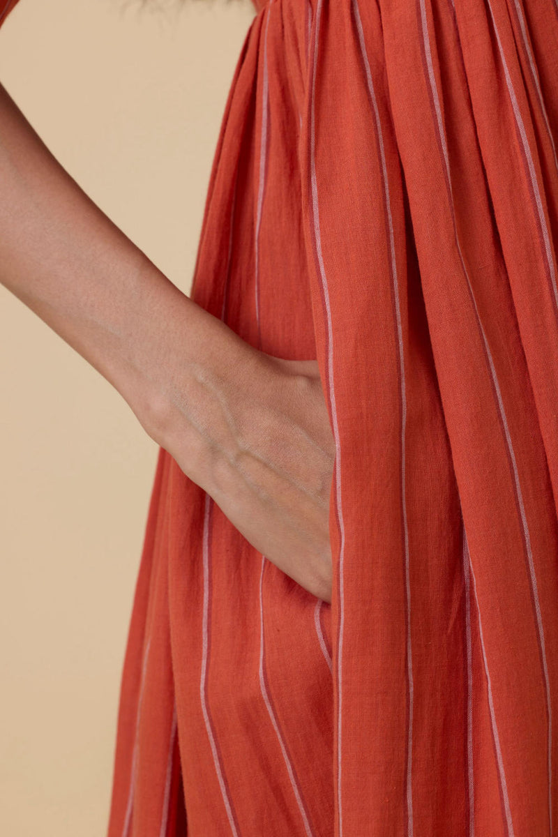 Sabah Orange Cotton Striped Midi Dress cotton by The Summer House in orange color for women in Singapore