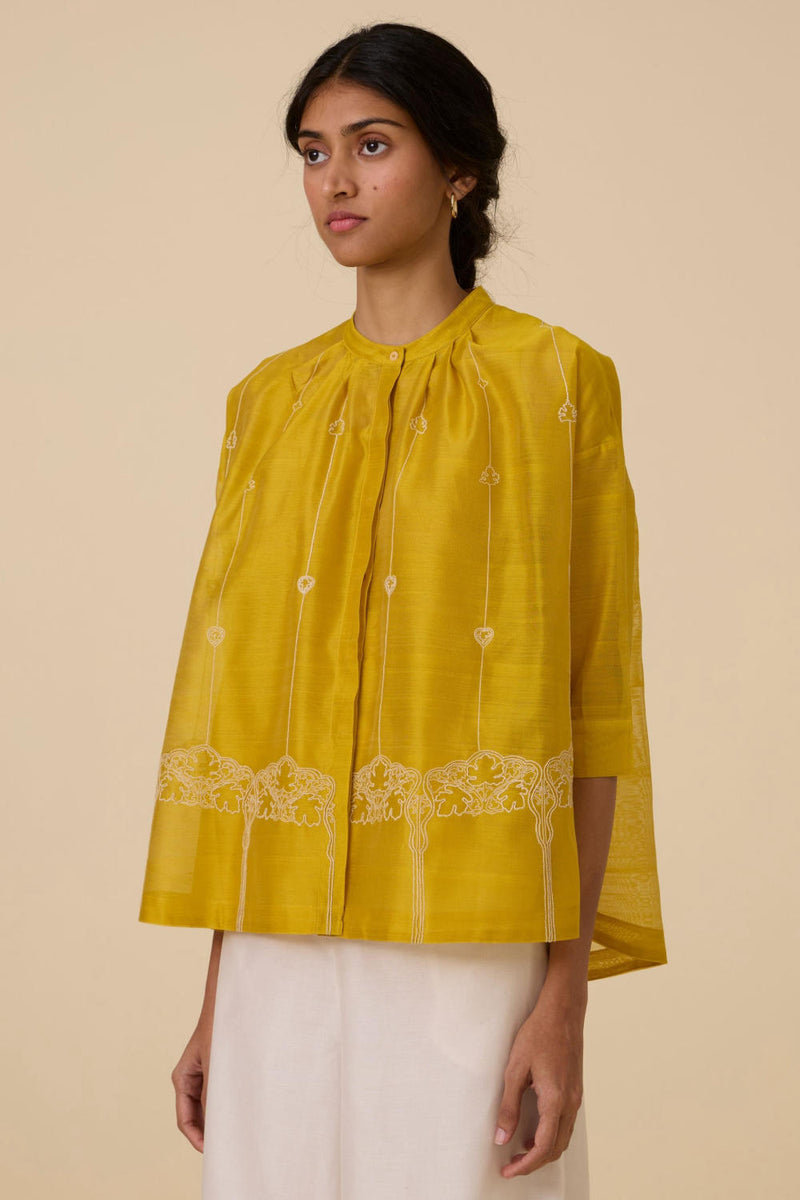 Sabeen Handwoven Embroidered Top chanderi by The Summer House in yellow color for women in Singapore