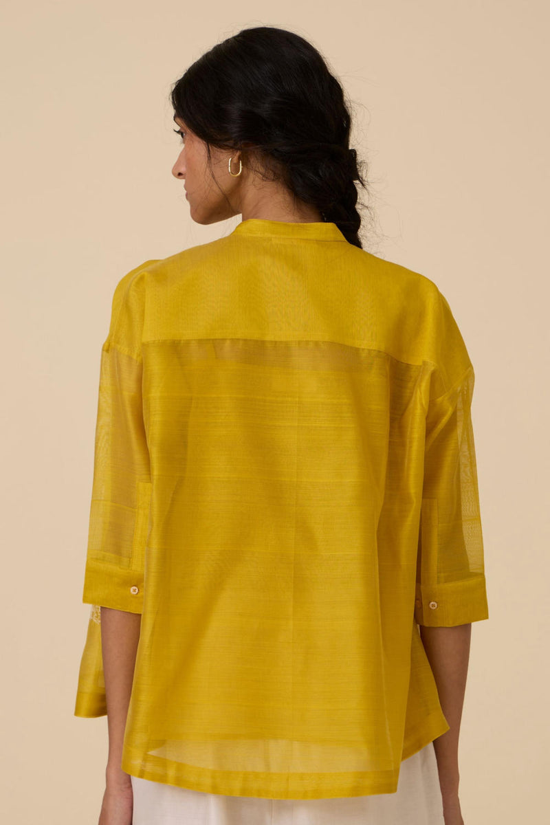 Sabeen Handwoven Embroidered Top chanderi by The Summer House in yellow color for women in Singapore