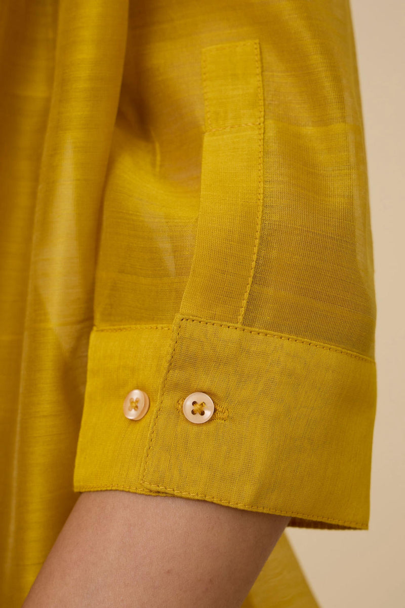Sabeen Handwoven Embroidered Top chanderi by The Summer House in yellow color for women in Singapore